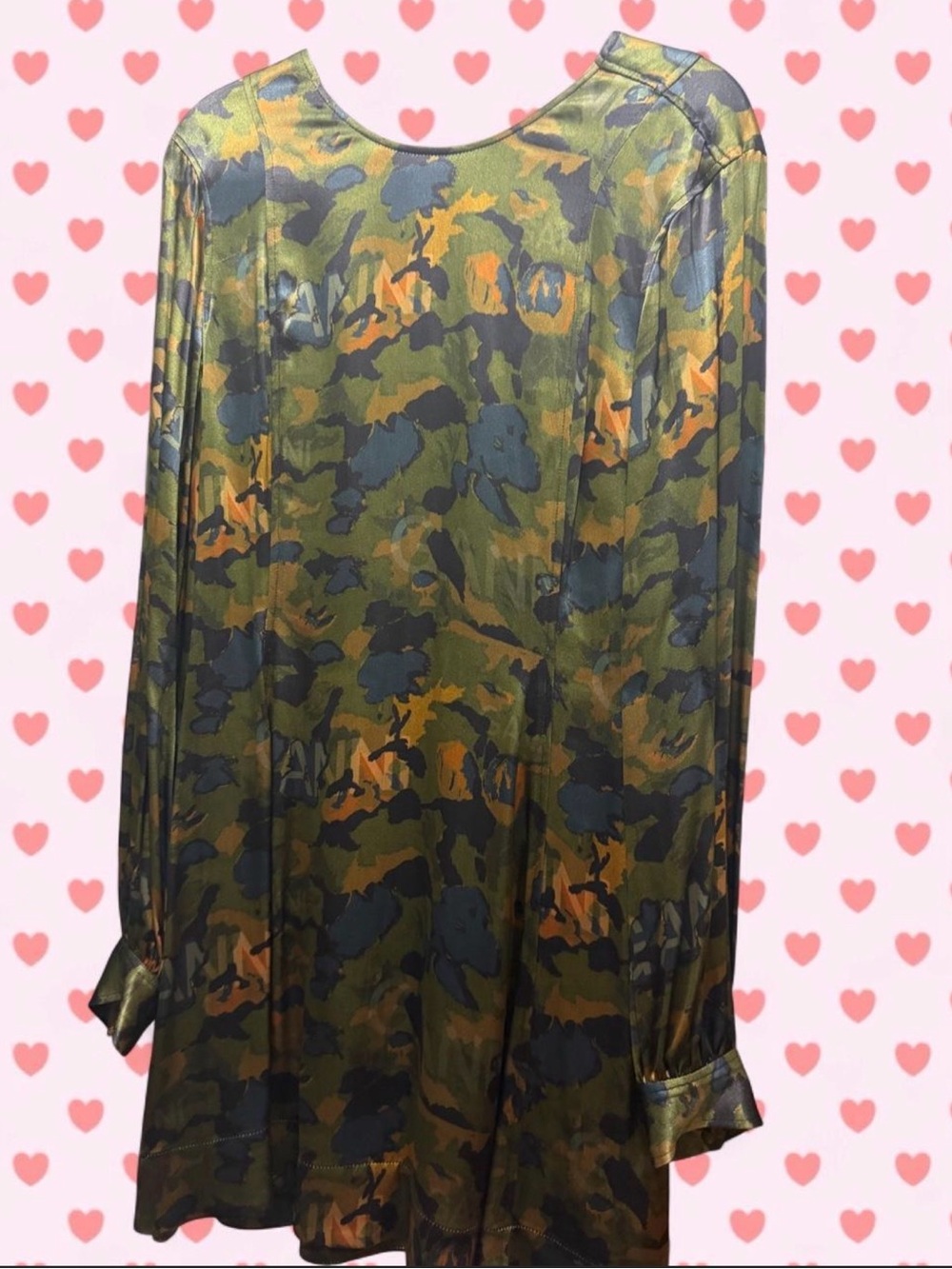 Ganni Camouflage A-Line Skirt in Olive, Black & Brown
